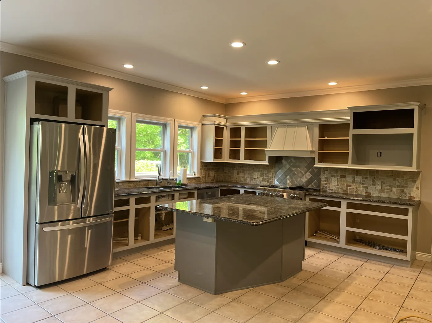 Sage green kitchen cabinets Scranton PA - trendy cabinet painting NEPA